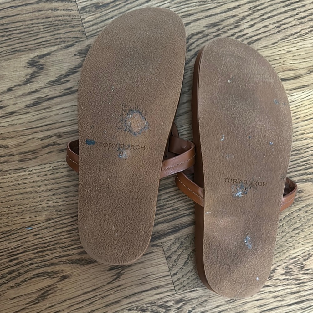 Tory Burch Brown Cloud Miller Leather Sandals with Iconic Logo -worn a few times - Picture 5 of 6